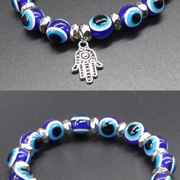 1 Blue Bracelet Elastic Hamsa Charm Bangle - Picture 2 of 2